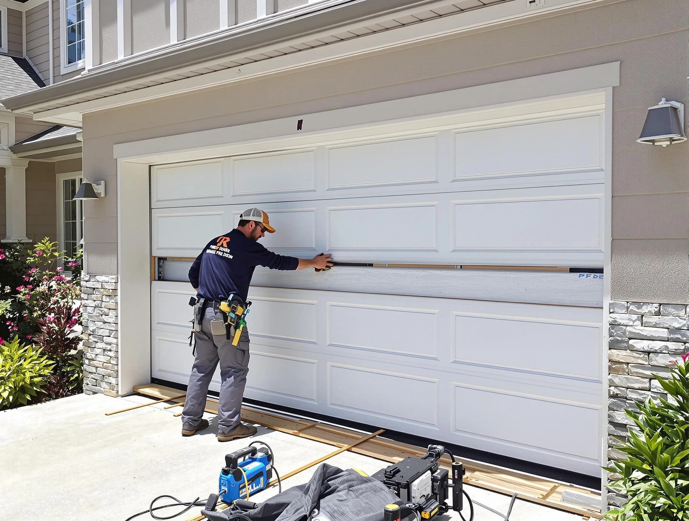Sylacauga Garage Door Repair team performing complete garage door replacement at Sylacauga residence
