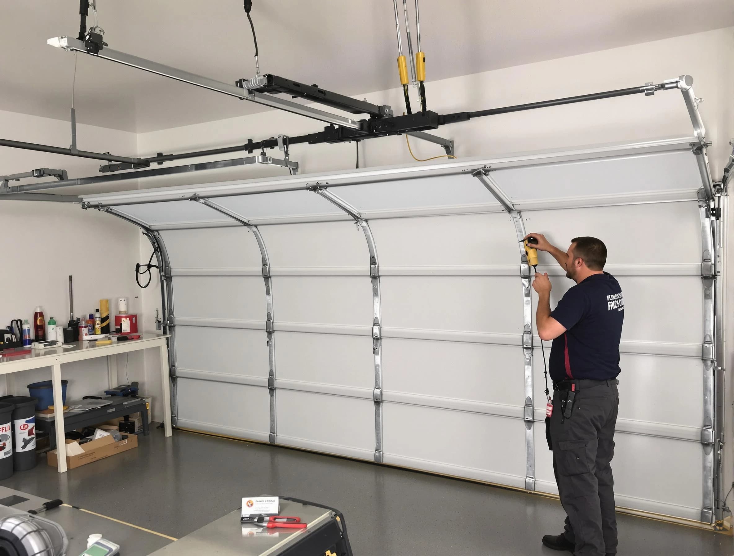 Sylacauga Garage Door Repair certified technician performing overhead door system repair in Sylacauga