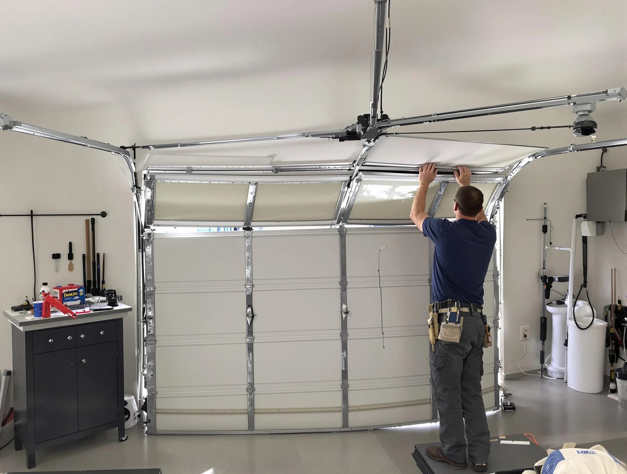 Sylacauga Garage Door Repair specialist performing precise section replacement on Sylacauga garage door