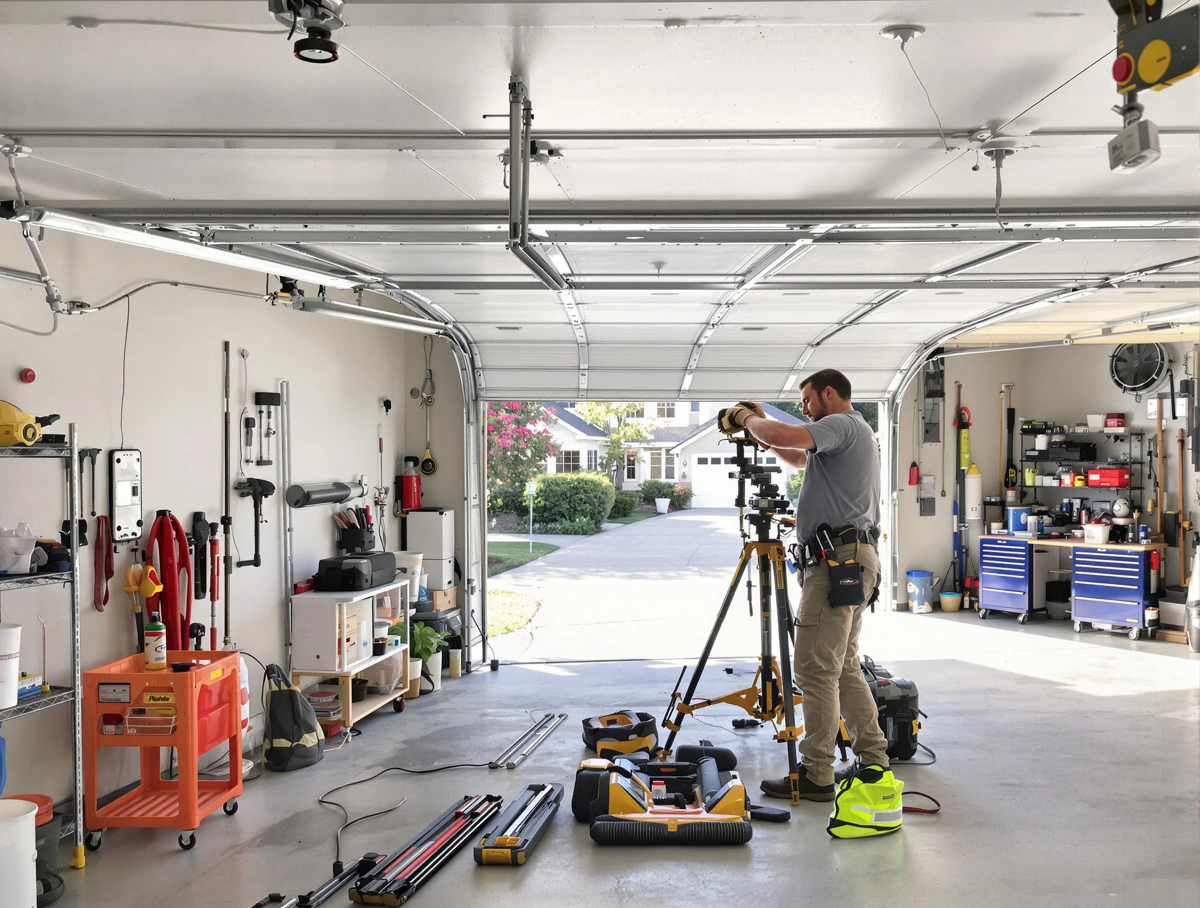 Sylacauga Garage Door Repair specialist performing laser-guided track alignment in Sylacauga